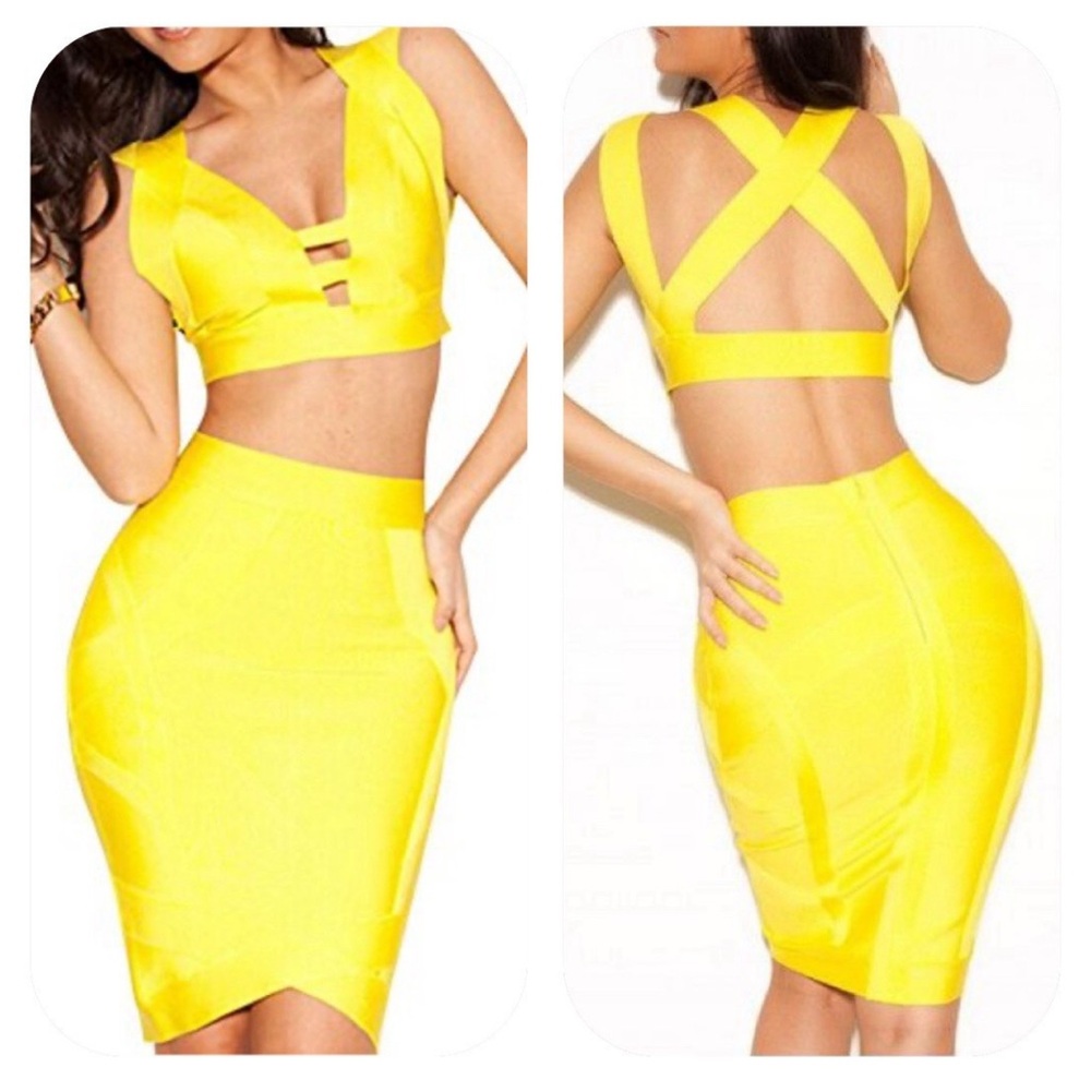 House of CB XS yellow bandage crop top & skirt set - Picture 14 of 14